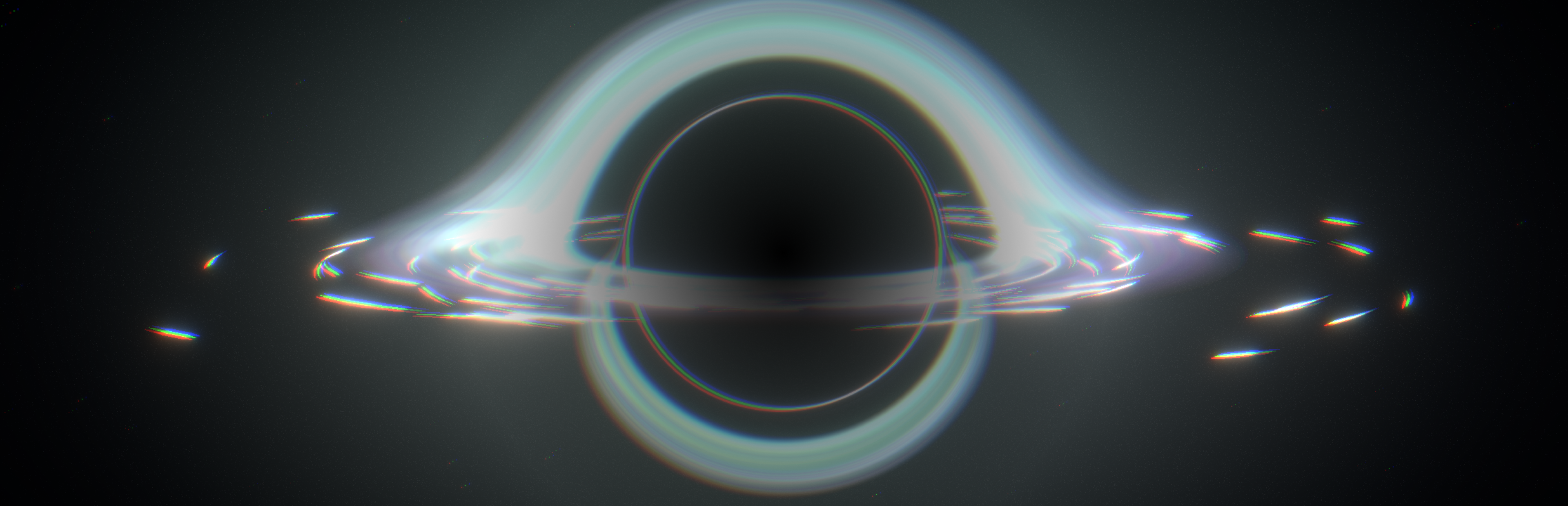 A glowing black hole surrounded by distorted light